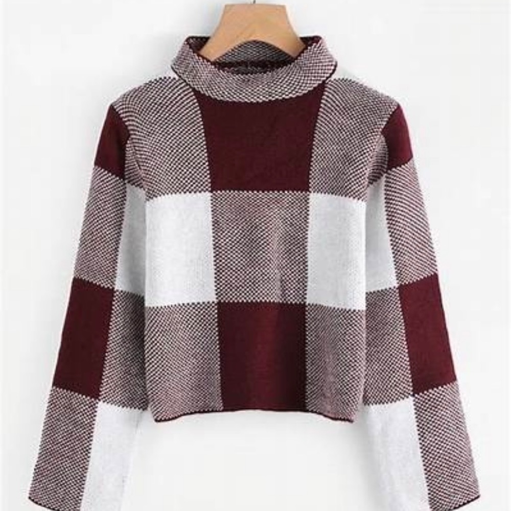 Shein cropped high neck gingham sweater